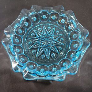 Vintage L.G. Wright Moon and Star Aqua Blue Ashtray 1968